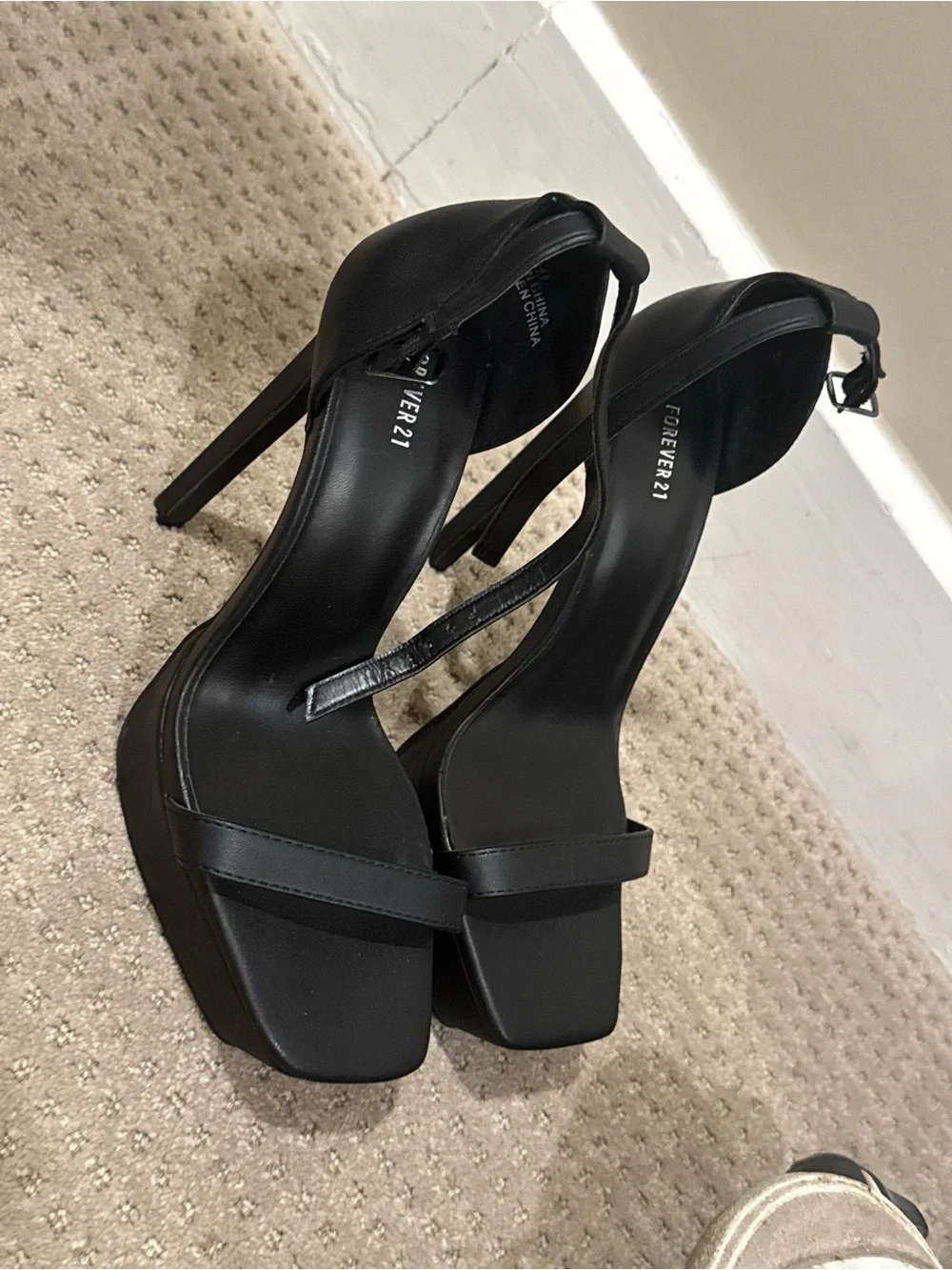 Forever 21 Black Platform Ankle-Strap Heels